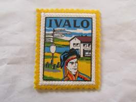 Ivalo -kangasmerkki / matkailumerkki / hihamerkki / badge -pohjaväri keltainen