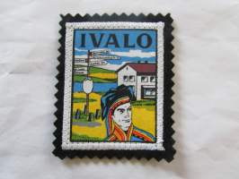 Ivalo -kangasmerkki / matkailumerkki / hihamerkki / badge -pohjaväri musta