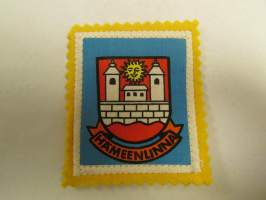 Hämeenlinna -kangasmerkki / matkailumerkki / hihamerkki / badge -pohjaväri keltainen