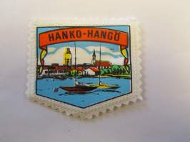 Hanko -Hangö -kangasmerkki / matkailumerkki / hihamerkki / badge -pohjaväri Valkoinen