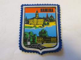 Hamina -kangasmerkki / matkailumerkki / hihamerkki / badge -pohjaväri sininen