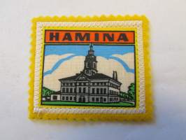 Hamina -kangasmerkki / matkailumerkki / hihamerkki / badge -pohjaväri keltainen