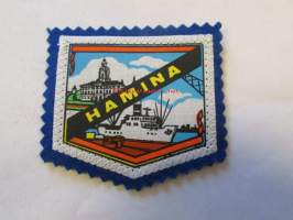Hamina -kangasmerkki / matkailumerkki / hihamerkki / badge -pohjaväri sininen