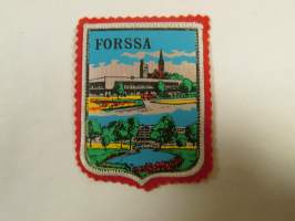 Forssa -kangasmerkki / matkailumerkki / hihamerkki / badge -pohjaväri punainen