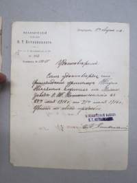 Механический Заводъ О.Т. Котканкаллио Петроград, 20.8.1915 - Mekaaninen Tehdas O.T. Kotkankallio Petrograd, 20.8.1915 työtodistus Tauno Pöllänen -asiakirja