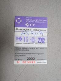 HKL-HST / YTV 30 pv seutulippu alennusryhmä 1, 2002 H 0014429