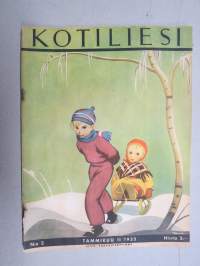 Kotiliesi 1935 nr 2, 15.1.1935, Kansi Martta Wendelin, Runsaasti kuvia, mainoksia ja artikkeleita, Vuoden 1935 ajankuvaa. Rauman pitsinnyplääjät