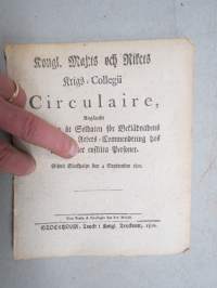 Kongl. Majestets... Circulaire, Angående Ersättning åt Soldaten för Beklädnadens slitning under Arbets-Commendering hos Bolag... -asetus / säädös, Stockholm, 1812