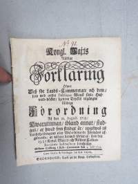 Kongl. Majestets... Förklaring Öfwer Dess för Lands-Kammererare och dem som wid andre Publique Wård sluta Hufwud-Böcker -asetus / säädös, Stockholm, 1735