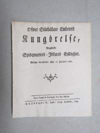 Kongl. Majestets... Kungörelse, Angående Spisqwarters-Idkars skyldighet, Stockholm, 1780 -asetus / määräys