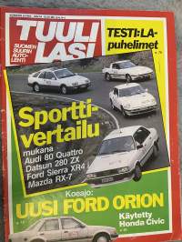 Tuulilasi 1983 nr 8 - Testi: LA-puhelimet, Sporttivertailu, mukana: Audi 80 Quattro, Datsun 280 ZX, Ford Sierra XR4 i & Mazda RX-7, Uusi Ford Orion, ym.