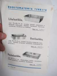 Alfa-Laval ruostumatonta terästä sangot, pesuvadit, lihalaatikot, uunilaatikot -myyntiesite