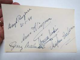 Georg Malmstén, Lasse Pihlajamaa, Margit Ringvall + useita muita -nimikirjoitus / signature - autograph