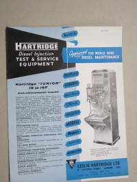 Hartridge Diesel Injection Teste & Service Equipment - Junior 16 & 16F, Major, Majestic, Minor, diesel-ruiskutuspumppujen koepenkki ym. -myyntiesite