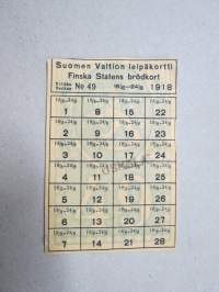 Suomen Valtion leipäkortti 1918 Finska statens brödkort nr 49, leimattu