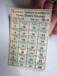 Suomen Valtion leipäkortti 1918 Finska statens brödkort nr 29, leimattu