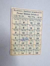 Suomen Valtion leipäkortti 1918 Finska statens brödkort nr 49, leimattu