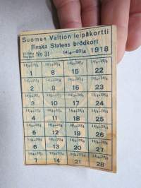 Suomen Valtion leipäkortti 1918 Finska statens brödkort viikko / vecka nr 31, leimattu