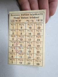 Suomen Valtion leipäkortti 1919 Finska statens brödkort viikko / vecka nr 20, leimattu