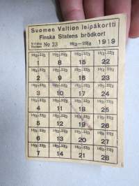 Suomen Valtion leipäkortti 1919 Finska statens brödkort viikko / vecka nr 23, leimattu