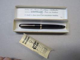Montblanc 3-42 G Masterpiece, 14C 14 K 585 nib. Montblanc star outline on black cap finial, Knob Piston Filler, 8mm blue ink window -kultaterä täytekynä + kotelo