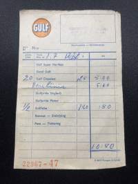 Gulf Huoltoasema Helokumpu & Vuorio Auto- ja konekorjaamo Oulu, Huoltoasema kuitti
