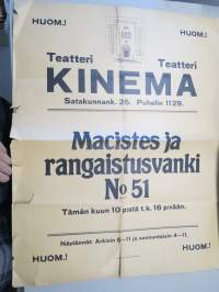 Macistes ja rangaistusvanki nr 51, elokuvateatteri Kinema, Tampere -elokuvajuliste