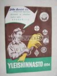 Kasvinsuojeluaineiden ja tuhoeläinmyrkkyjen hinnasto 1954 / Sören Berner & Co / kansileimaus Juho Sandell Oy