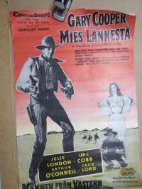 Mies Lännestä - Mannen från Västern (Man of the West) -elokuvajuliste, pääos. Gary Cooper, Julie London, Lee J. Cobb, Arthur O´Connell, Jack Lord, ohj. Anthony Mann