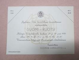 Uintimaaottelu Suomi-Ruotsi kesäkuu 1956, Helsingin Uimastadion -kutsukortti