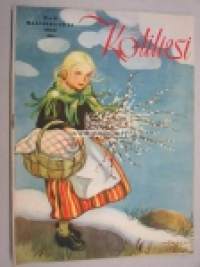 Kotiliesi 1950 nr 6 (Kansi Martta Wendelin, tyttö ja pajunkissat), Kohtusyöpä, Mandi Hannula 70 vuotta, Ajankuvaa kevät 1950, Varo ja varoita lapsia...