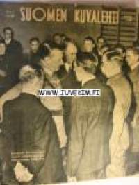 Suomen Kuvalehti 1945 nr 1. Tammikuu 1945 ajankuvaa. Kansi: Mannerheim vierailee invaliidisairaalassa.