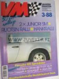 Vauhdin Maailma 1988 nr 3 -mm. Ruotsin MM-ralliRalli EM -87, A-ryhmän viritystiedettä, VM maistelee Jawa 350 -Scorpion 21 Saimaan sikari -Fiat Tipo -Citroen BX 19