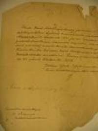 Palvelustodistus Trenki Karl Adolfinpoika palvellut Eura kirkkoherran puustellin vuokramiestä . Eura 30.8.1872
Allekirj. Johan Isak Isakinpoika. Todistaa D.