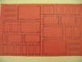 Etikettiarkki Uudenkaupungin Apteekki. Punainen paperi. Leikkaamaton arkki Uudenkaupungin Apteekin etikettejä.