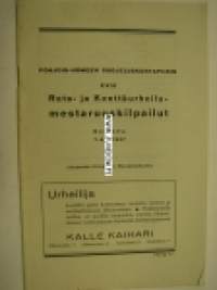 Pohjois-Hämeen Suojeluskuntapiirin XVIII Rata- ja kenttäurheilumestaruuskilpailut 7-8.8.1937 Nokia -käsiohjelma, kannes Kalle Kaihari -liikkeen mainos