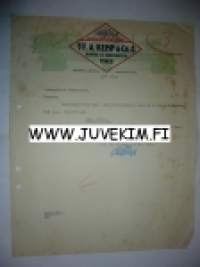 Oy F.A. Kemp & Co. Ab Koneita ja konetarpeita Turku 4.7.1929 -asiakirja