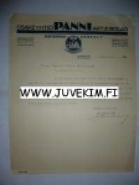 Osakeyhtiö Panni Aktiebolag Helsingfors/Helsinki 2.9.1921 -asiakirja