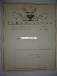 Arkkitehti Stenfors Vaasa 26.10.1936 -sähkösanoma