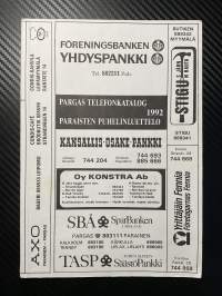 Pargas telefonkatalog / Paraisten puhelinluettelo 1992