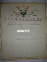 Ylitirehtööri A. V. Stenfors Vaasa 26.10.1936 -sähkösanoma