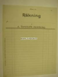 A. Terichoff´s Aktiebolag -asiakirja = tyhjä laskulomake ruotsiksi tekstinä vain RÄKNING ja yrityksen yhteystiedot