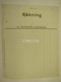 A. Terichoff´s Aktiebolag Loviisa -asiakirja =  tyhjä laskulomake ruotsiksi tekstinä vain RÄKNING ja yrityksen yhteystiedot
