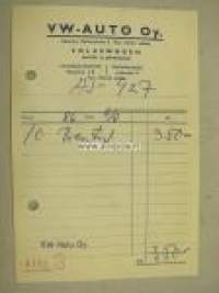 VW-Auto Oy Helsinki 195? -kuitti