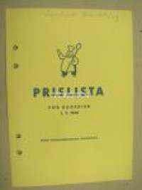Prislista för bagerier 1.7.1960 SOK Vaajakosken Tehtaat