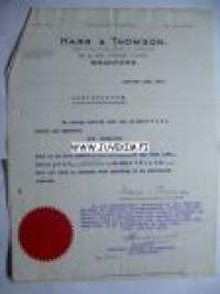 Harr & Thomson Bradford 13.10.1922 -asiakirja
