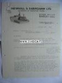 Newhill & Earnshaw Ltd Bingley, Yorks 3.1.1939 -asiakirja