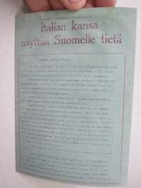 Italian kansa näyttää Suomelle tietä -neuvostoliittolainen lentolehtinen, josta tehty postikortti