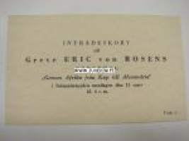 Pääsylippu Kreivi Eric von Rosen´in esitelmään 