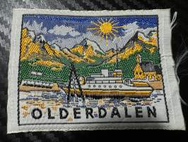Olderdalen -kangasmerkki / matkailumerkki / hihamerkki / badge -pohjaväri valkoinen